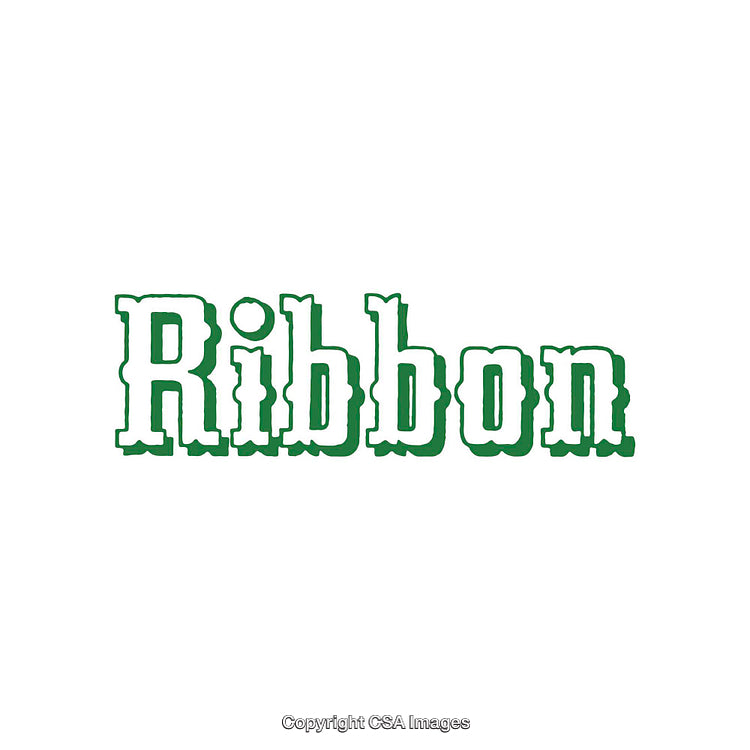 Green Ribbon Text in Decorative Font on White Background