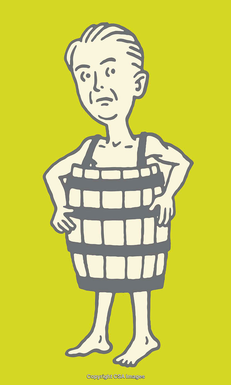 Vintage Illustration of a Man in a Wooden Barrel