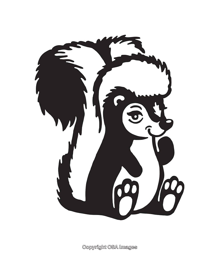 Charming Line Art Skunk Illustration with Expressive Features in Black and White