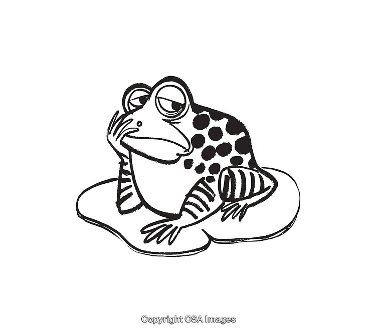 Black and White Line Art of a Thoughtful Frog Illustration