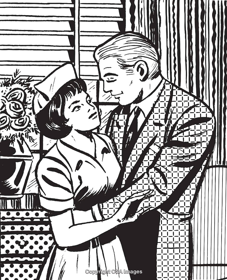 Retro Illustration of a Couple in a Romantic Embrace