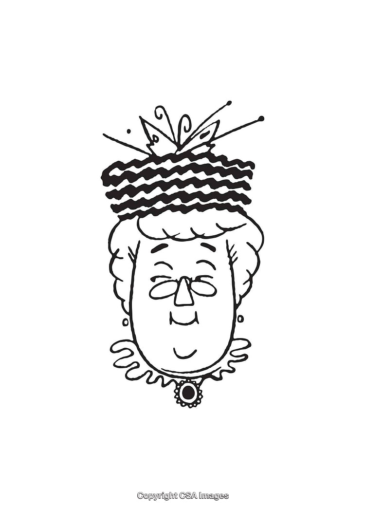 Elegant Line Art Illustration of a Distinguished Lady in Traditional Attire