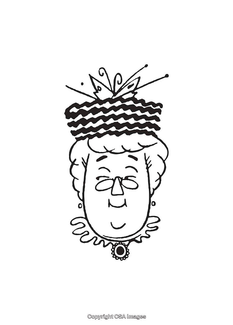Elegant Line Art Illustration of a Distinguished Lady in Traditional Attire