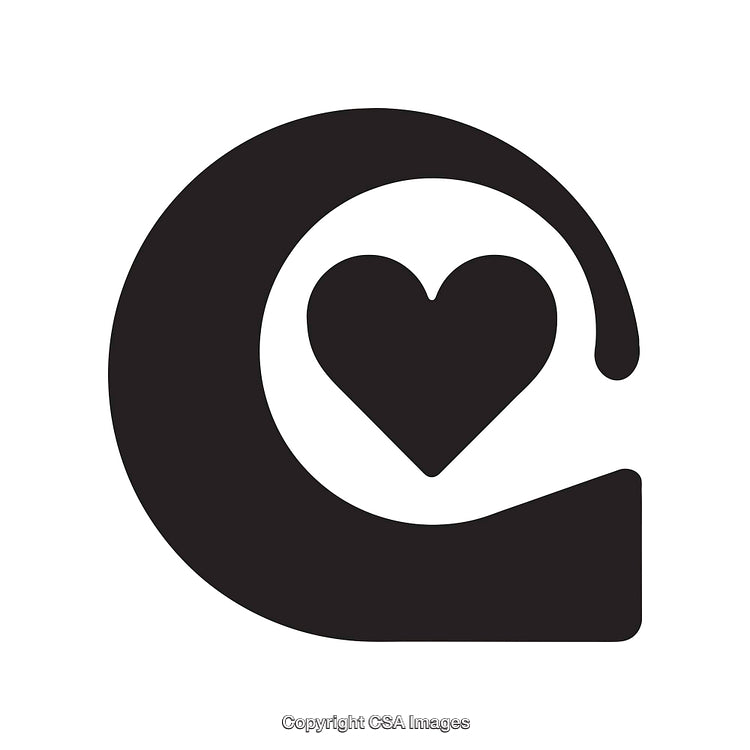 Modern Black-And-White Icon Featuring Heart Emblem Inside Spiral Design