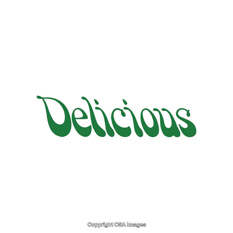 Word Art Typography with 'Delicious' in Green Curling Font Style