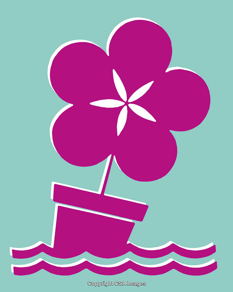 Abstract Pink Flower in a Pot with Wavy Water Design