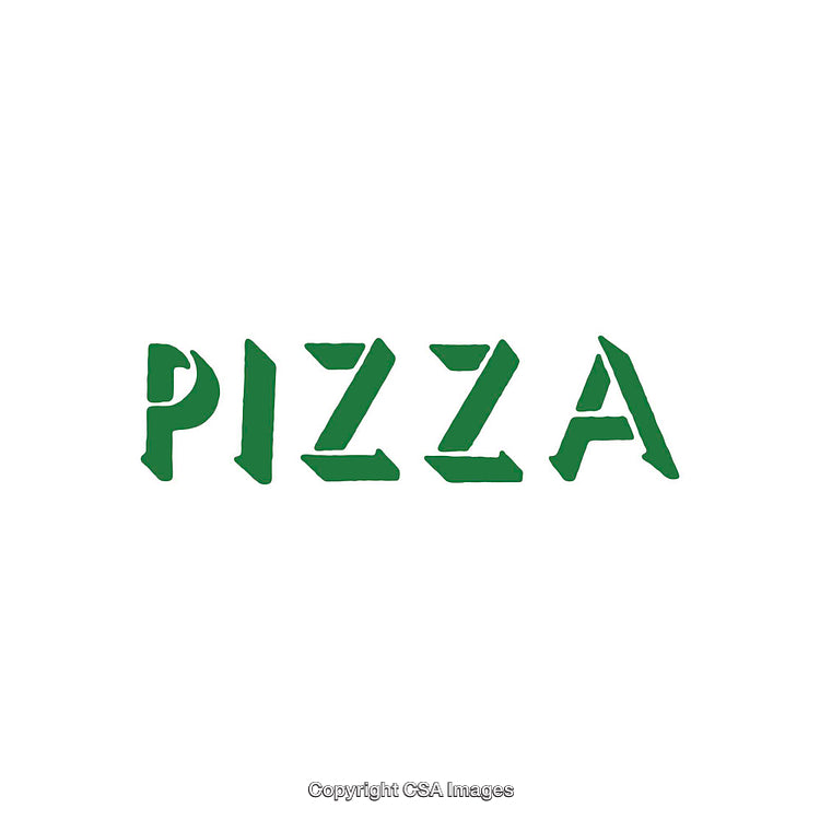 Green Geometric Font Displaying the Word Pizza on White Background