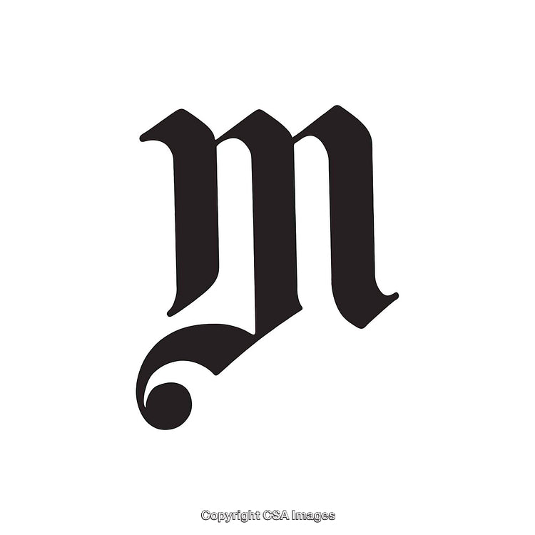 Elegant Gothic Letter M in Ornate Calligraphy Style
