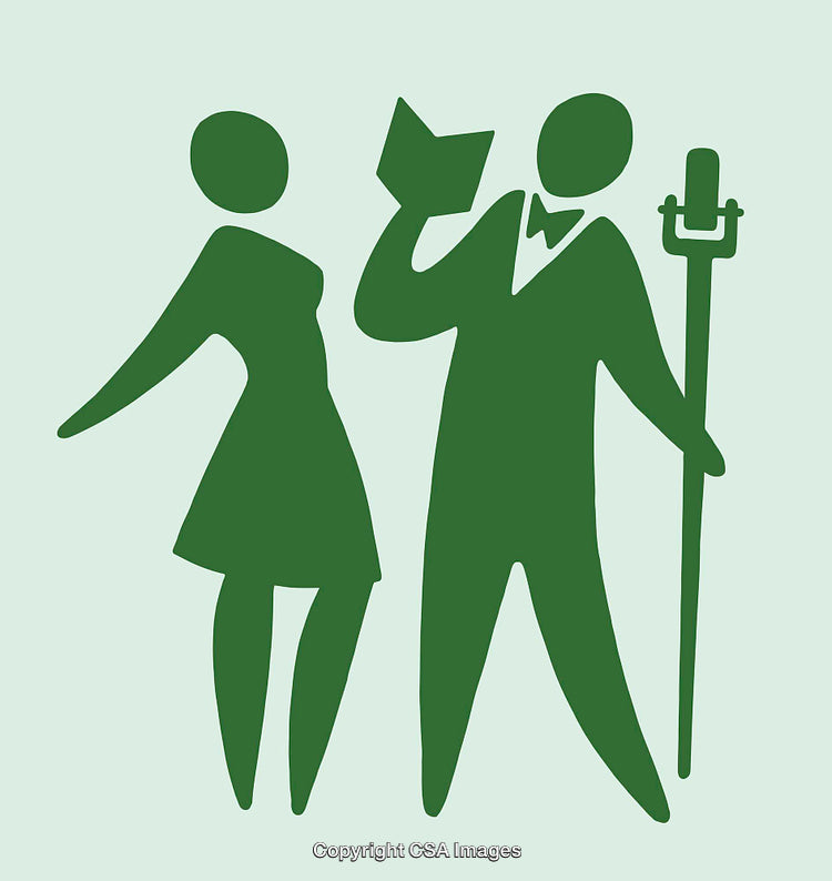 Green Silhouette Illustration of Performers Singing in Retro Style