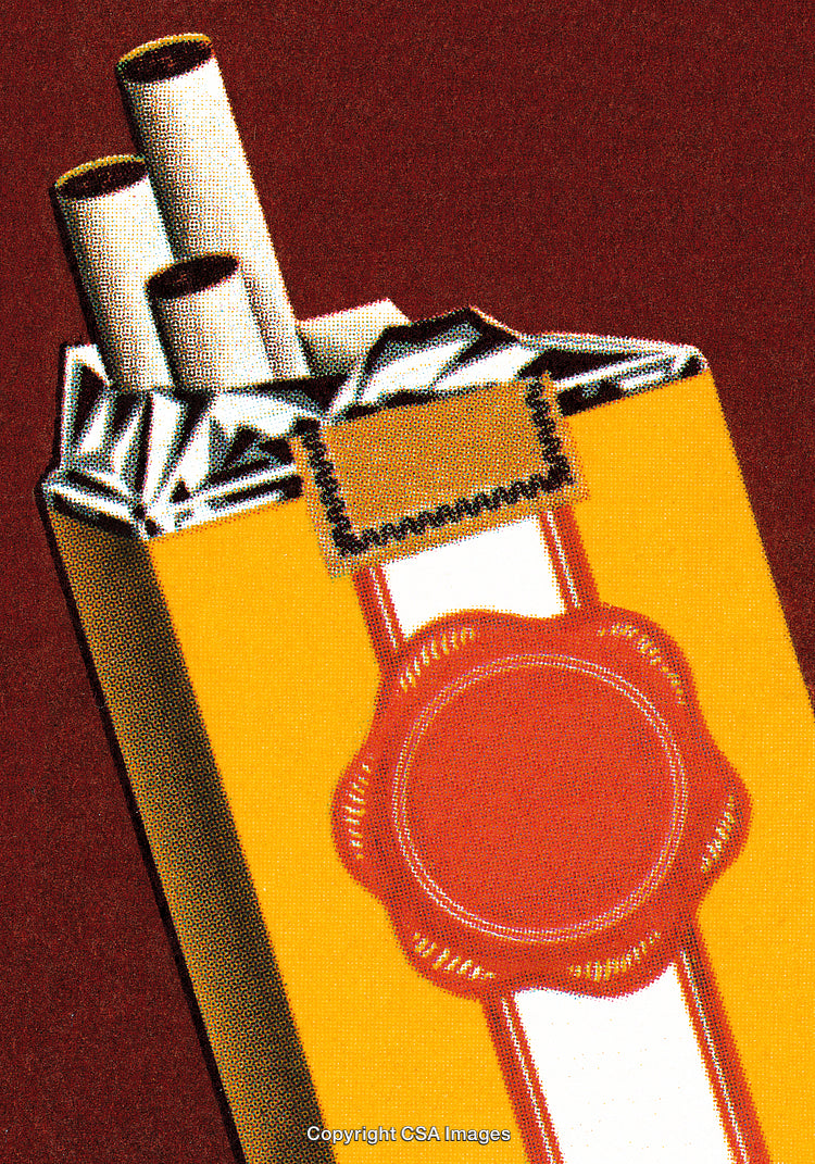 Vintage Cigarette Package Illustration Depicting Tobacco Products in Retro Style