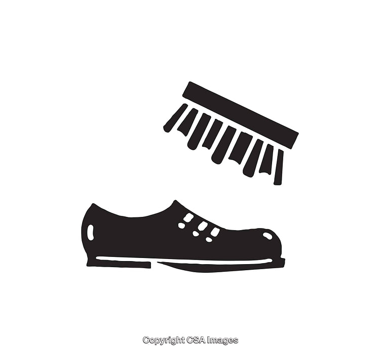 Black and White Icon of Shoe Cleaning With Brush