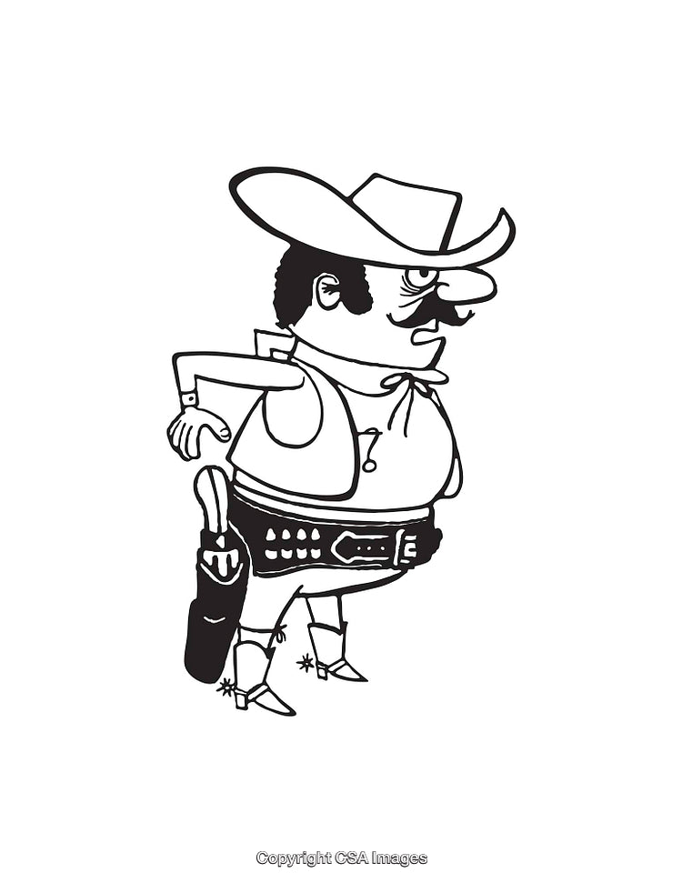 Cartoon Illustration of Cowboy With Western Hat and Revolver