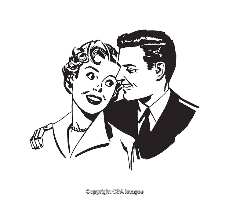 Retro Illustration of a Happy Couple in Black and White Line Art Style