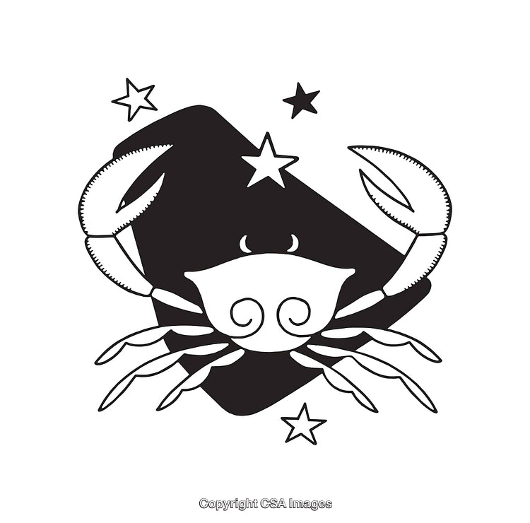 Black and White Line Art Illustration of a Crab with Stars