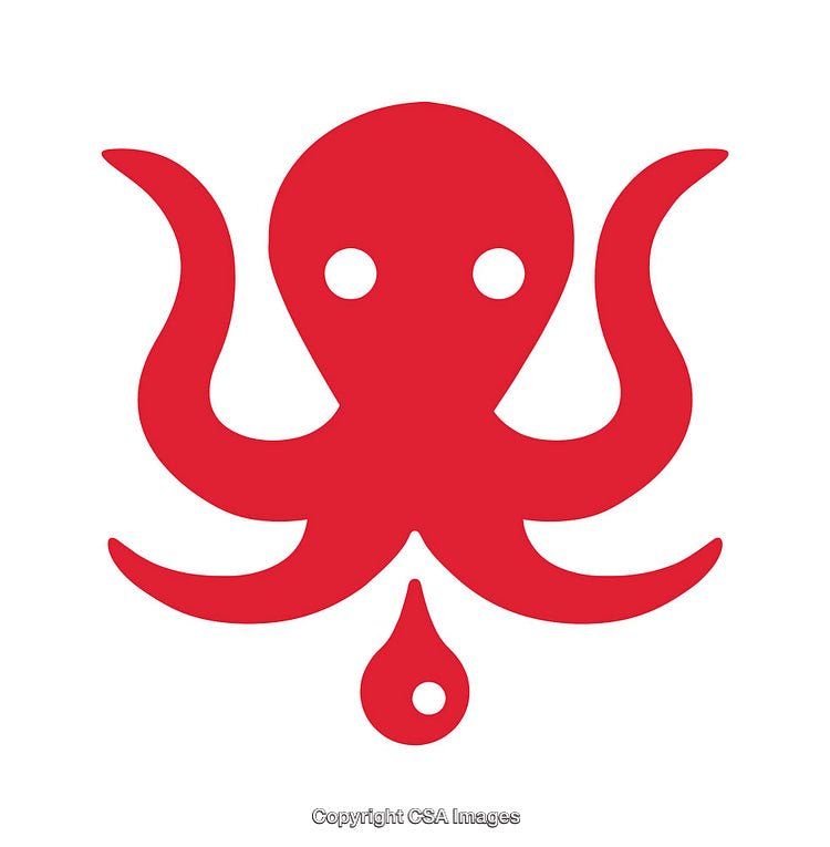 Stylized Red Octopus Icon with Abstract Minimalist Design