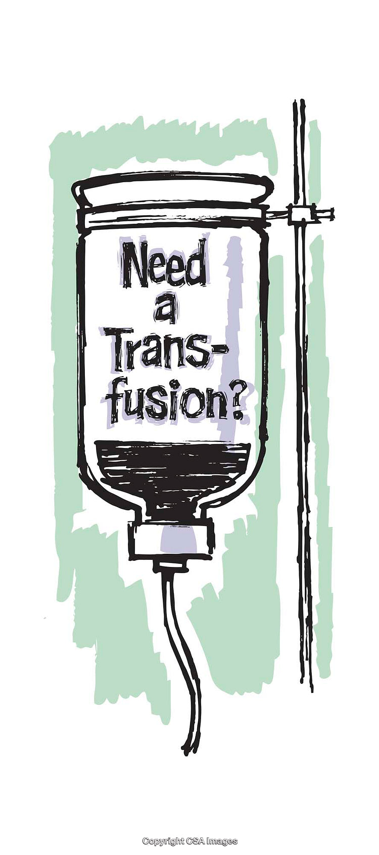 Illustration of Medical Intravenous Equipment with Bold Text Emphasizing Transfusion