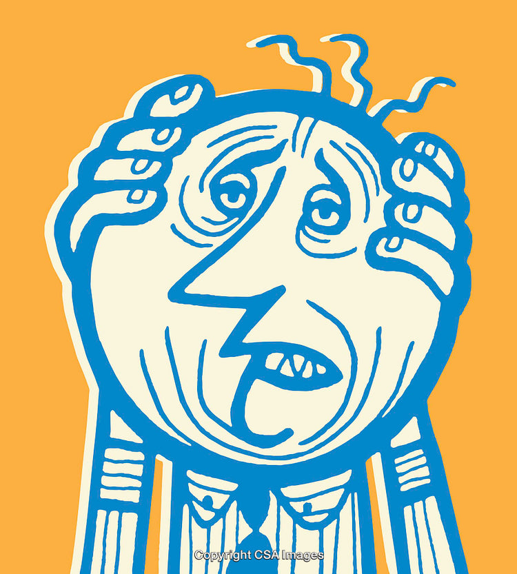 Illustration of a Distressed Figure Holding Their Head in Line Art Style
