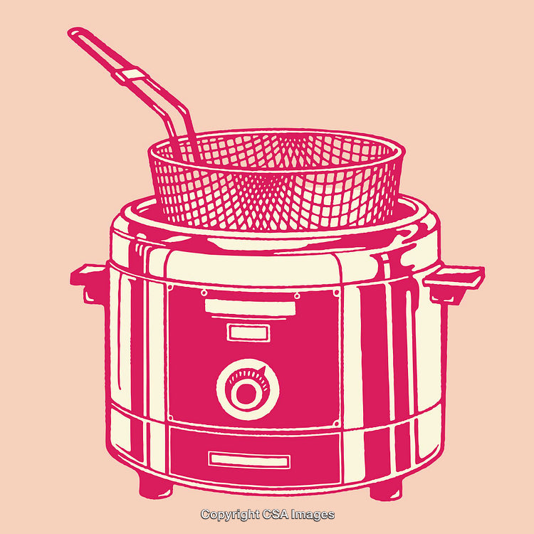 Vintage Fryer Illustration in Bold Two-Toned Line Art Style