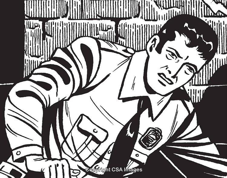 Illustration of a Concerned Male Officer in Classic Comic Style