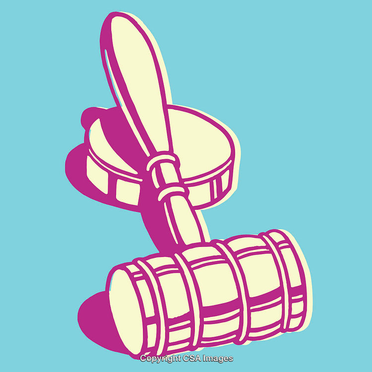 Colorful Line Art Gavel Icon Depicting Law and Justice Symbols