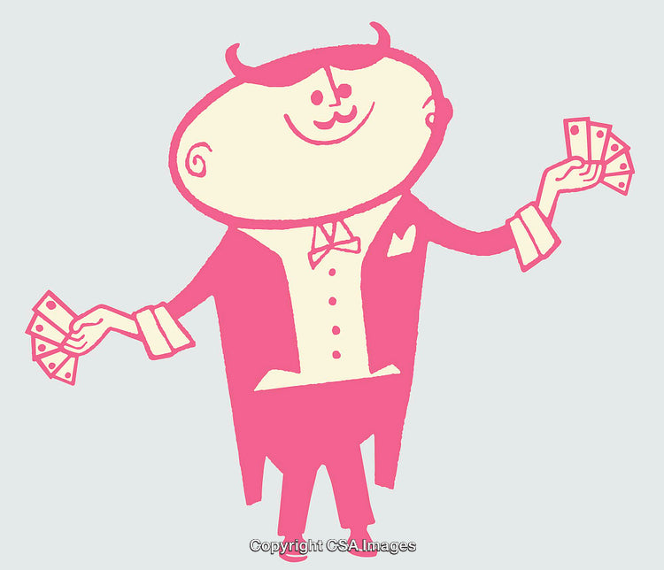 Whimsical Pink Figure Holding Cash with a Smiling Expression