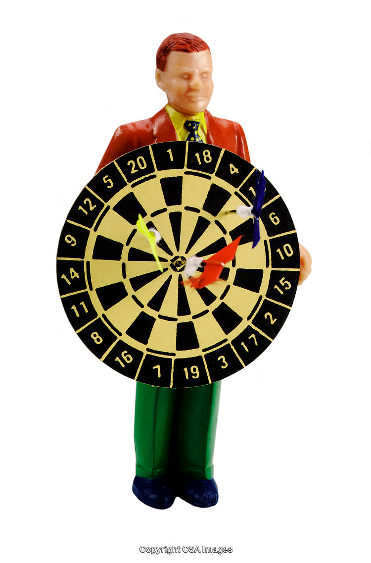 Toy Figurine Holding Dartboard with Colorful Darts for Games and Fun