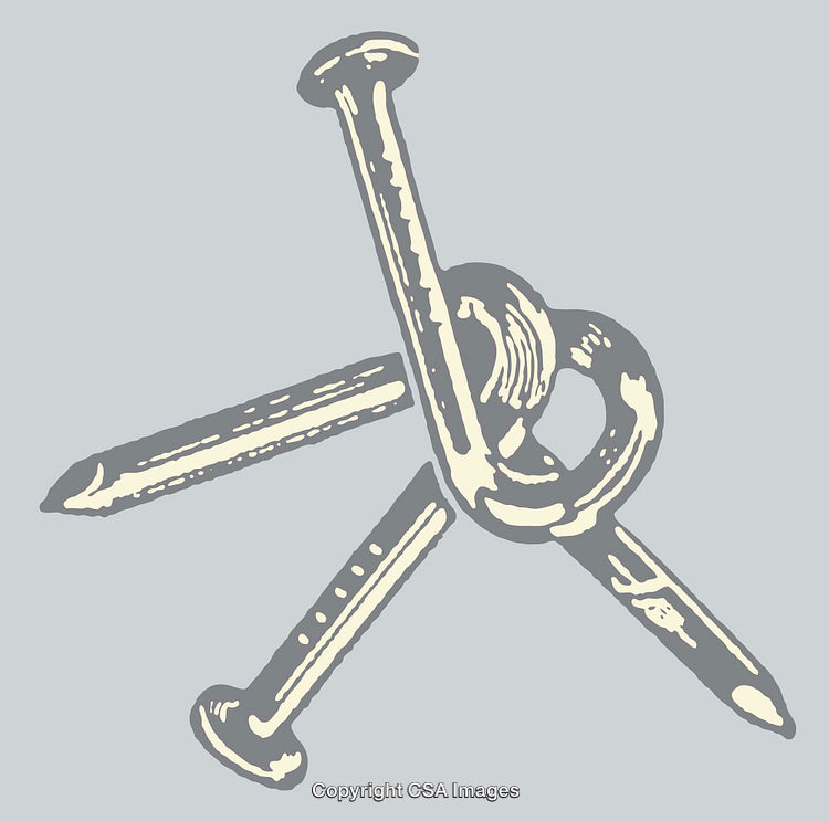 Three Interlocked Nails Depicted in Artistic Minimalistic Line Art Illustration