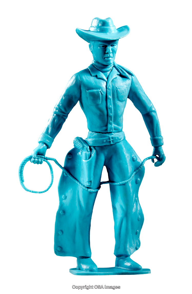 Plastic Cowboy Figurine with Hat and Lasso in Blue Color