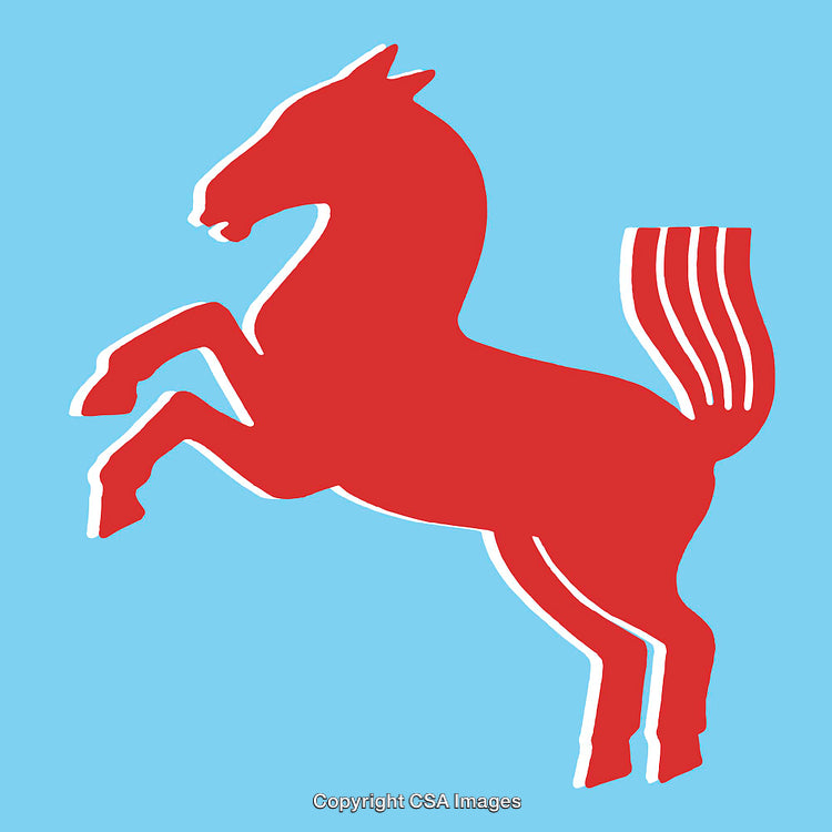 Red Horse Silhouette with Blue Background in Minimalist Style