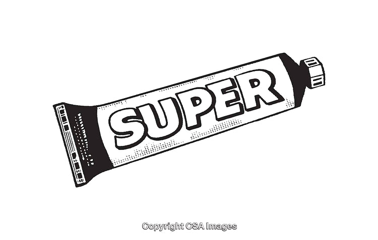 Black and White Illustration of a Tube with 'Super' Label