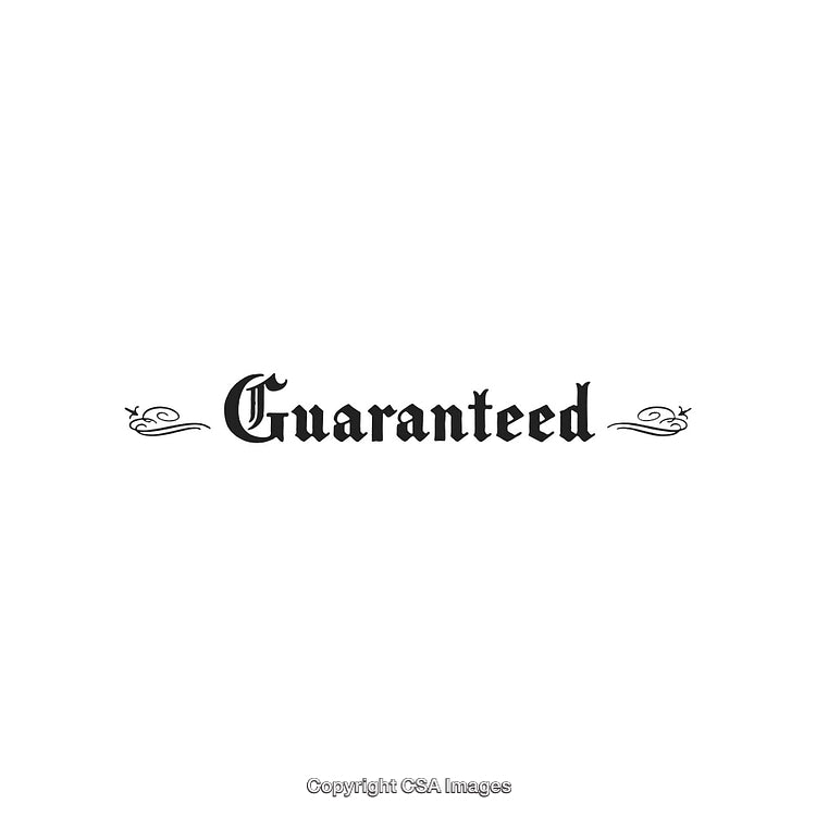 Black Gothic Font With Decorative Elements and Word Guaranteed on White Background