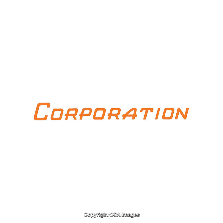 Orange Text Depicting the Word Corporation on a White Background