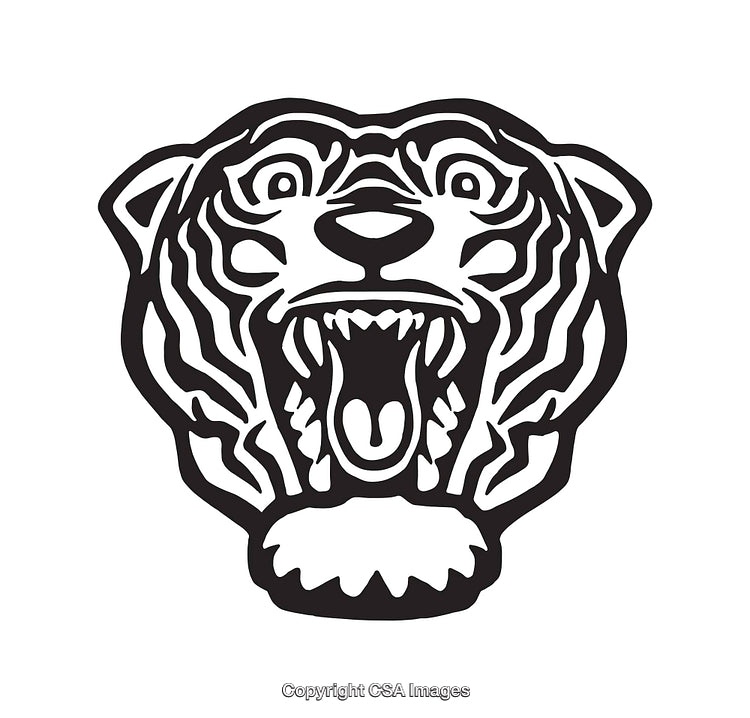 Black and White Roaring Tiger Head Line Art Illustration