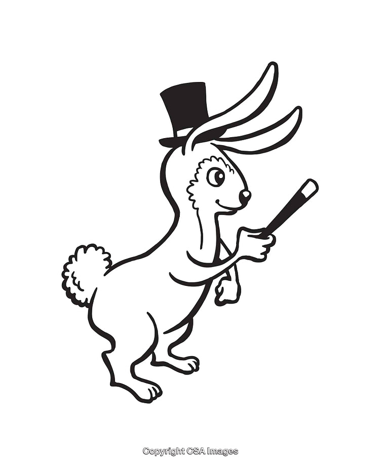 Magical Rabbit Cartoon Wearing Top Hat Performing with Magic Wand