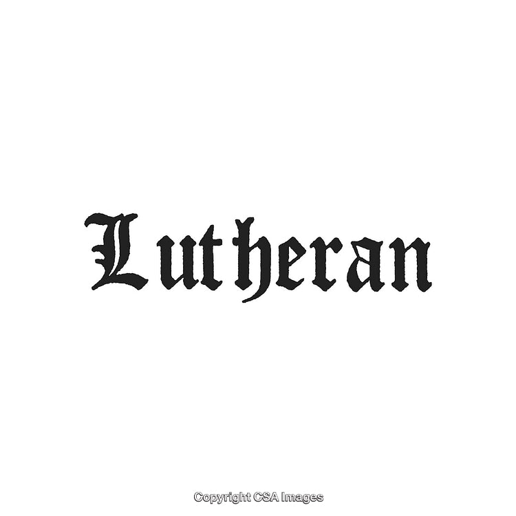 Gothic Black Letter Text Display Reading the Word Lutheran on White Background