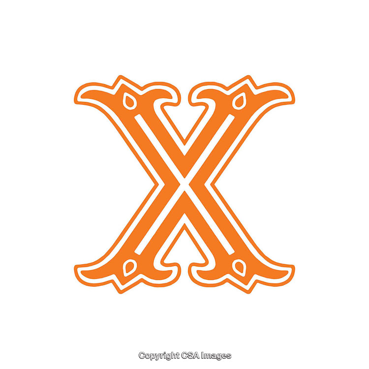 Ornate Orange Letter X With Gothic Decorative Elements Isolated
