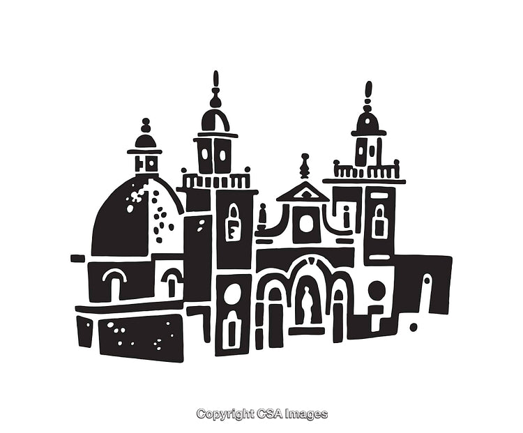 Black and White Line Art of an Architectural Landmark