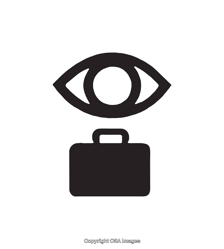Black and White Icon Depicting an Eye and Briefcase Symbol