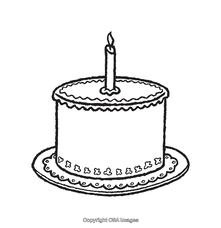 Black And White Line Art of Birthday Cake With Single Candle