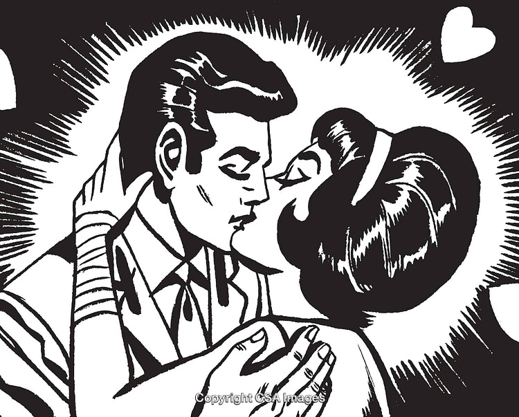 Retro Pop Art Illustration of a Romantic Couple Kissing Passionately