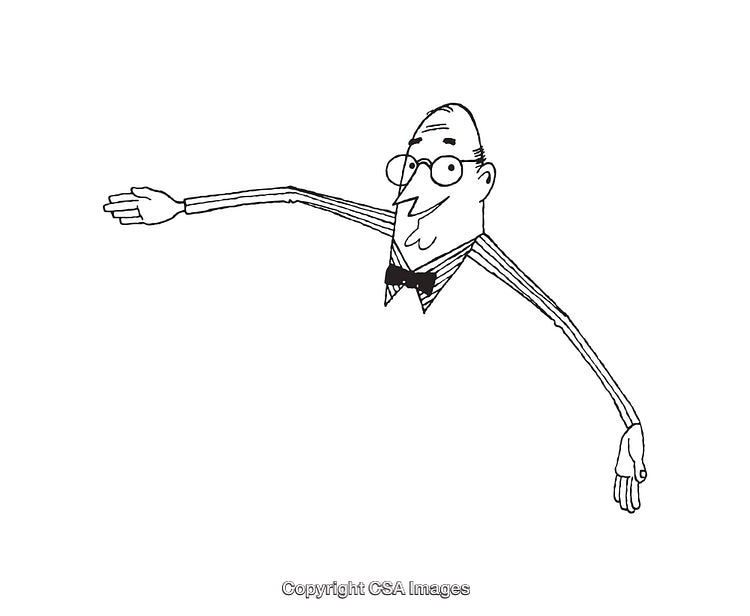 Black and White Line Art of a Man with Stylized Arms