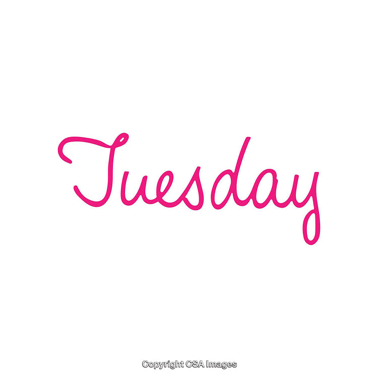 Vibrant Tuesday Text in Stylish Pink Script on White Background