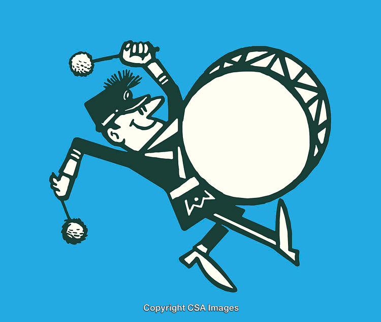 Cheerful Marching Band Drummer Illustration in Colorful Line Art Style