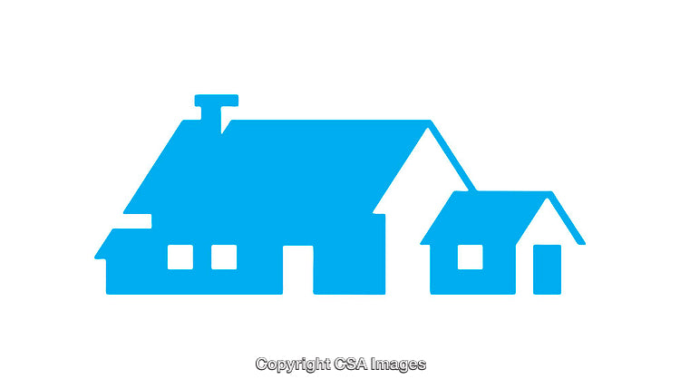 Blue Icon of a Two-House Residential Structure Silhouette