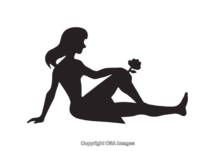Silhouette of a Woman Sitting Gracefully Holding a Flower