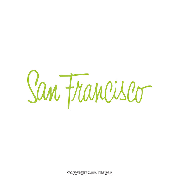 San Francisco Text in Green Scripted Font on White Background