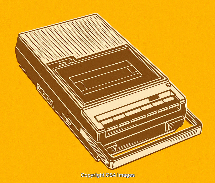 Vintage Cassette Recorder in a Minimal Graphic Style Design on Yellow Background