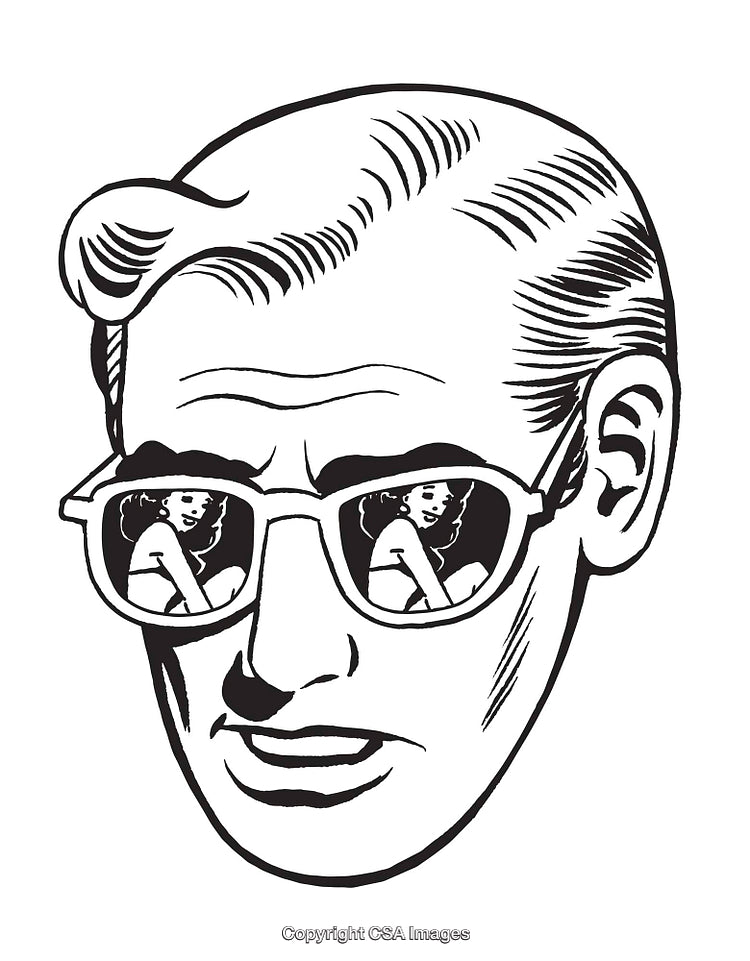 Retro Male Portrait With Reflections of Woman in Sunglasses