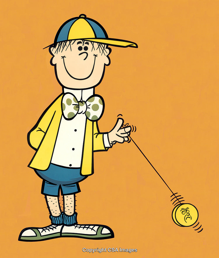 Playful Cartoon Boy Enjoying a Yo-Yo Activity with Cheerful Expression