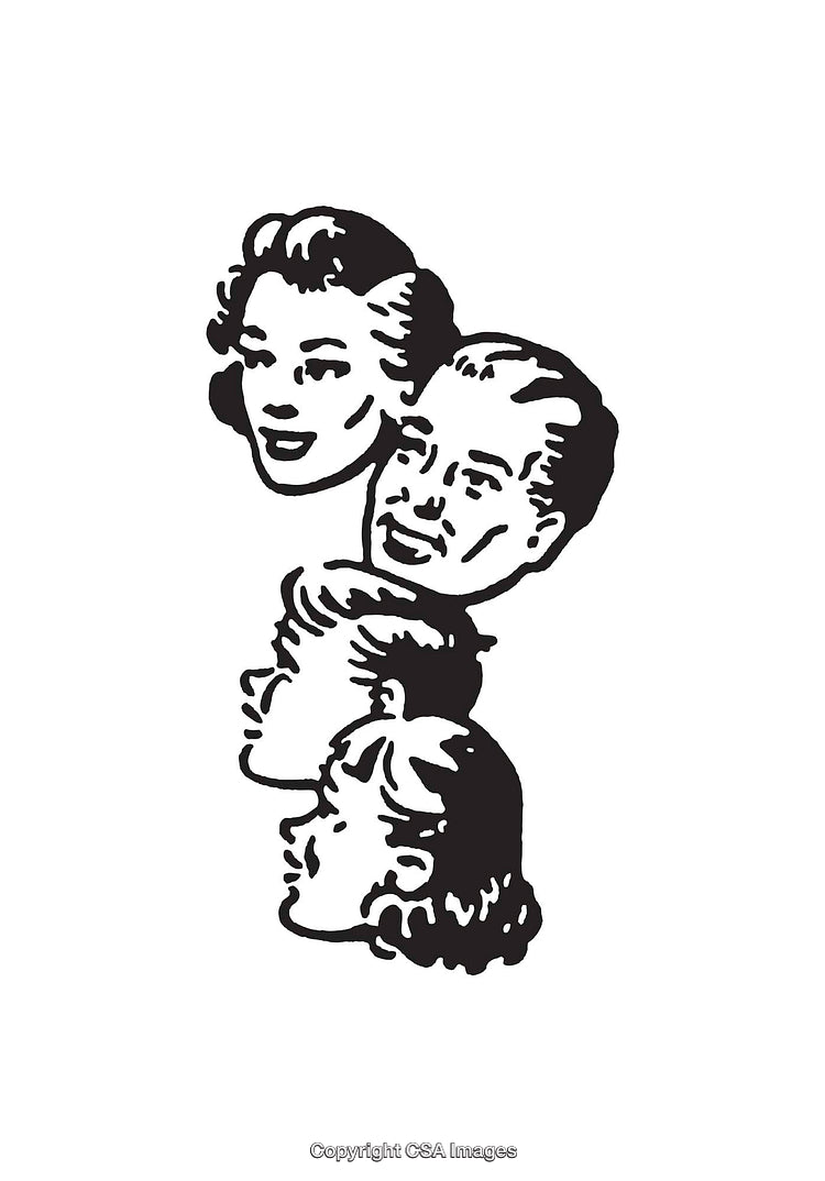 Retro Style Black and White Illustrations of Family Faces in Line Art